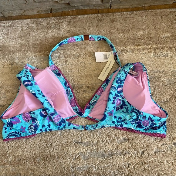 Nanette Lepore NWT Wireless Halter Neck Bikini Top Paisley Blue Purple: 14 - Picture 7 of 8
